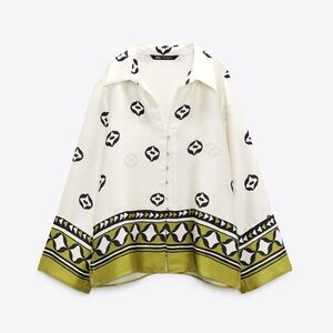 Zara Patterned Button-Up Blouse